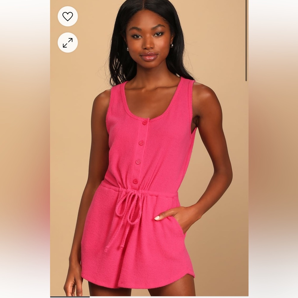 Lulu's Hot Pink Sleeveless Button Front Romper